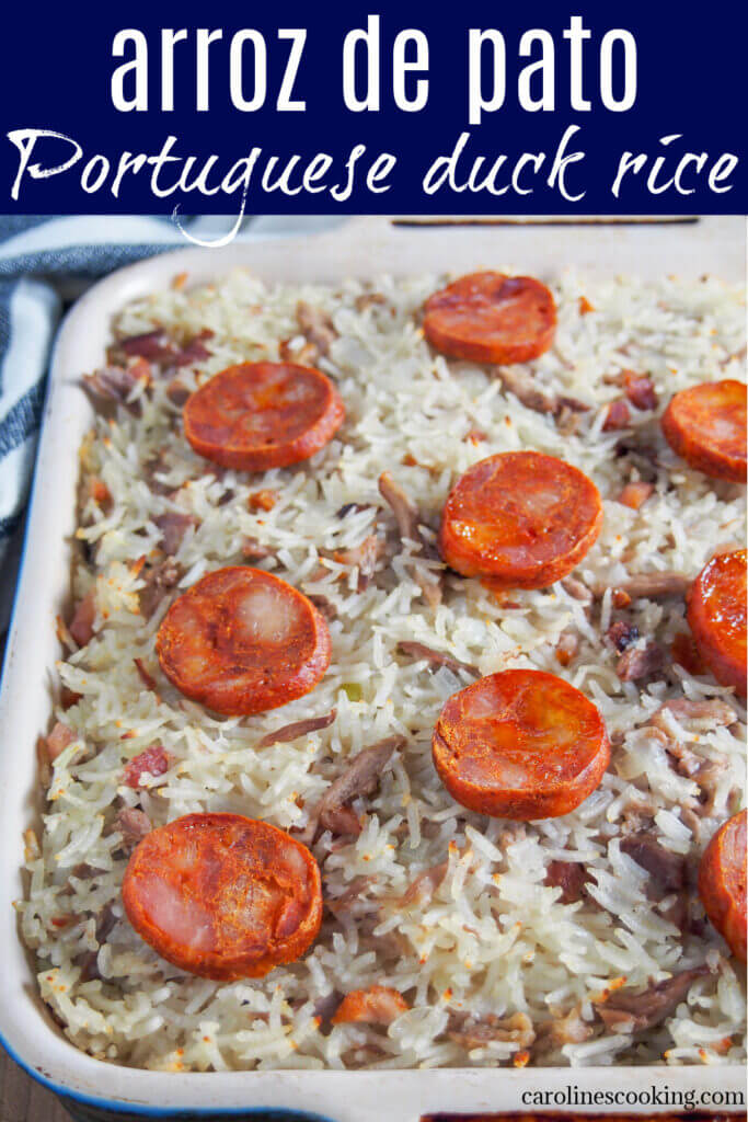 Arroz de pato, Portuguese duck rice, is a simple, comforting and hearty dish combining duck and rice cooked in a deeply flavorful stock. It may take a little time but it's easy to prepare so well worth the effort. A delicious main dish.