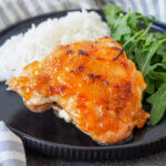 South African chutney chicken oN plate with rice