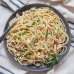 plate of crab pasta from overhead