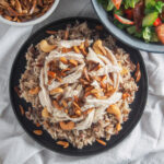 plate of Lebanese chicken and rice from overhead