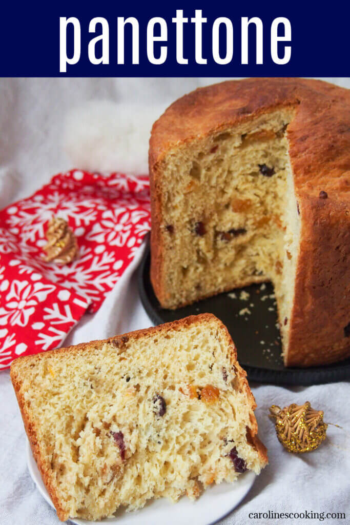 Panettone is a slightly sweet Italian bread, studded with fruit, that's common over the festive season, both for gifting and serving guests. It has a lovely gently citrus flavor and light texture - so easy to enjoy.