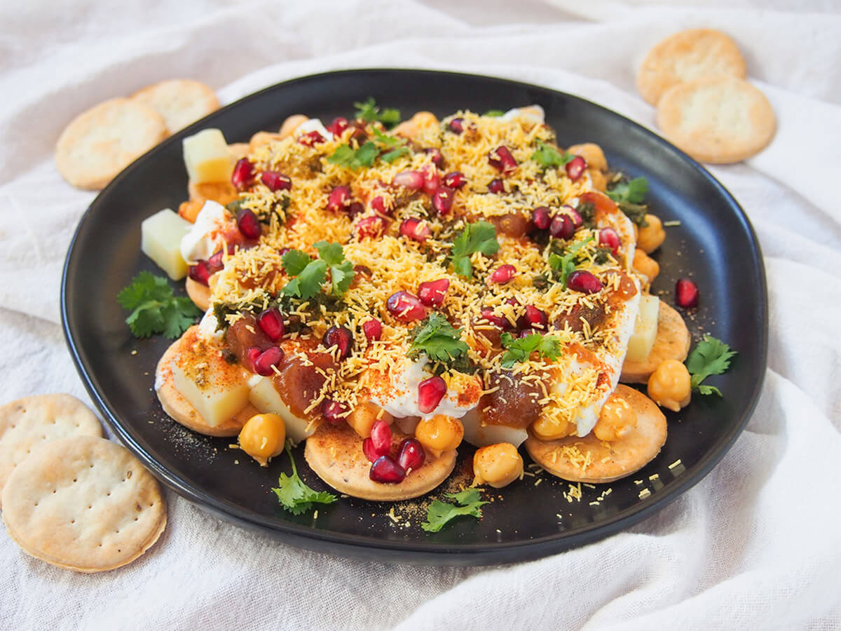 plate of papdi chaat plate of papdi chaat with crackers to side