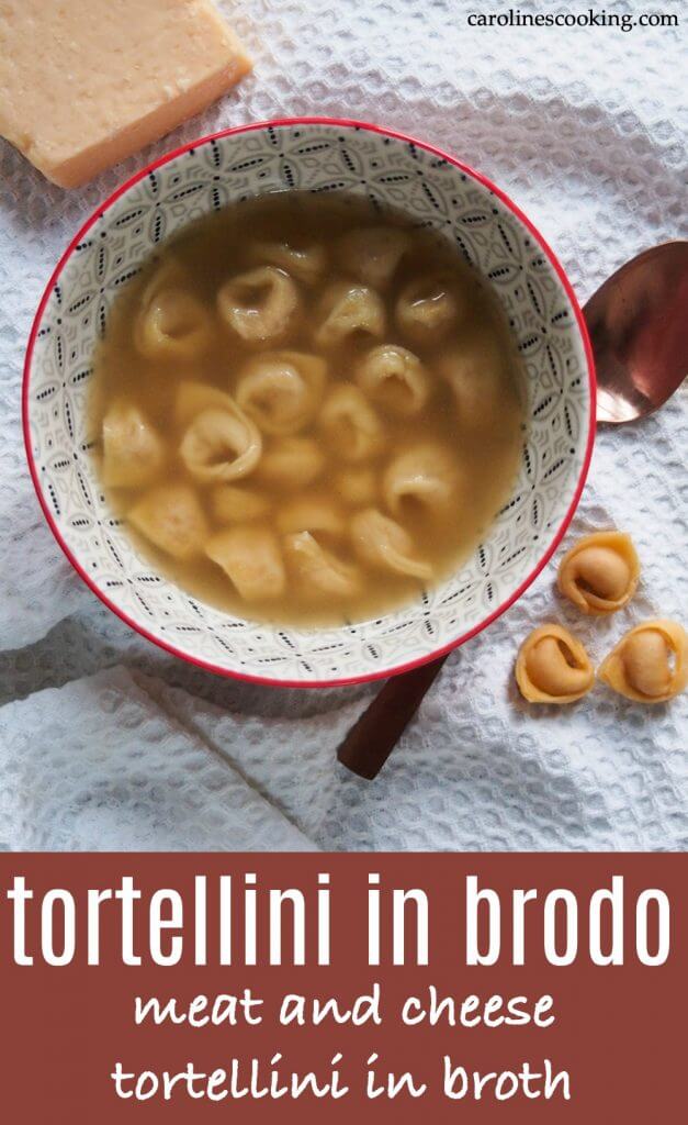 Tortellini in brodo is a classic dish from the Bologna area, with small meat and cheese filled pasta cooked in homemade broth. It's comforting, packed with wonderful flavor and worth every moment of effort.